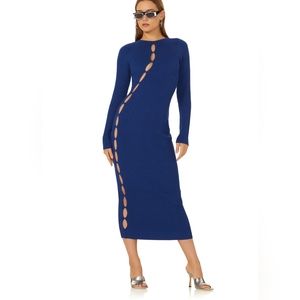 AFRM Navy Blue Cutout Ribbed Midi Dress